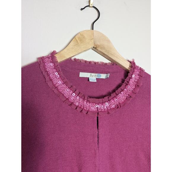 Boden Pink Sequin Beaded Neckline 3/4 Sleeve Cardigan - Picture 3 of 7